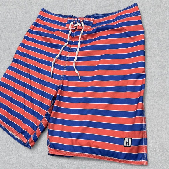 Johnnie O Swim Trunks Men's 2XL Blue Pink Striped Mesh Lined Surf Beach Travel - Picture 3 of 13